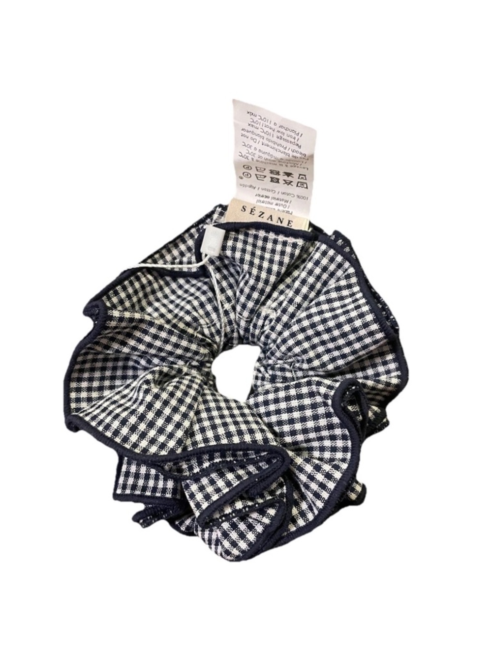 Sezane Rare Blue White Gingham Hair Tie Scrunchie Brand New